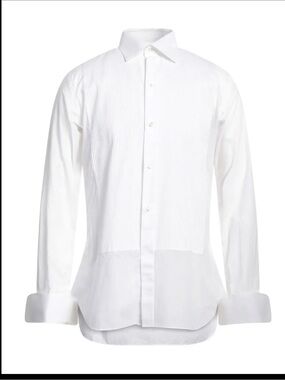 Brioni Pleated Poplin French Cuff Dress Shirt 15 L White Spread Collar Italy